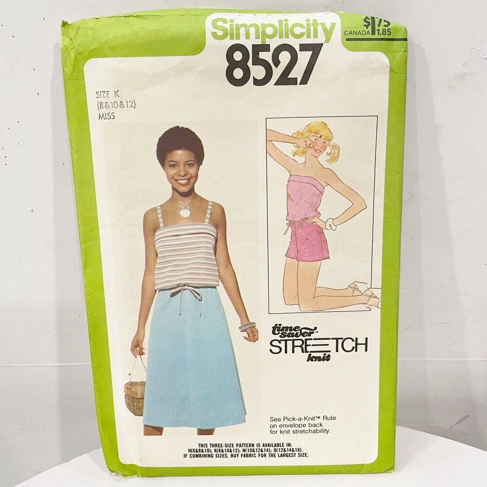 UNCUT VTG 70s Simplicity Sewing Pattern 8527‎ Womens Knit Top shorts Skirt 8-12